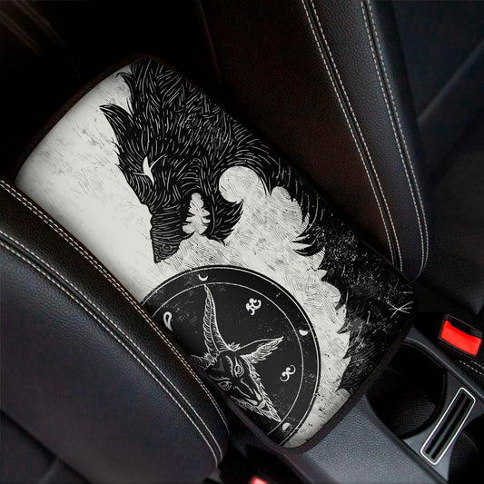 Black Demon Wolf Print Car Center Console Cover