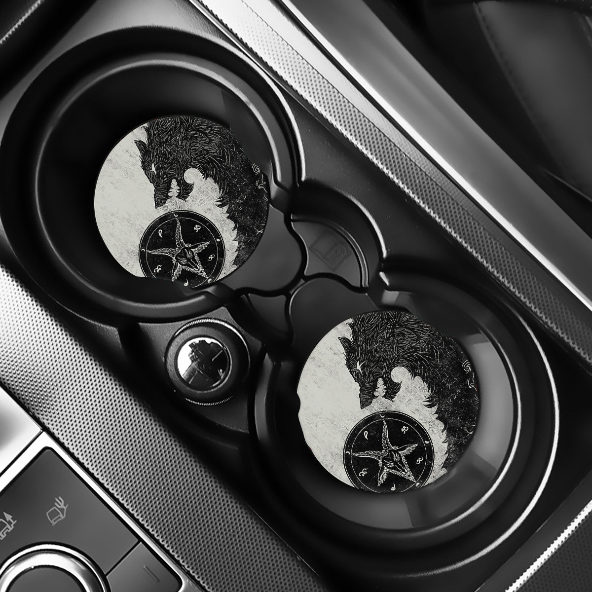Black Demon Wolf Print Car Coasters