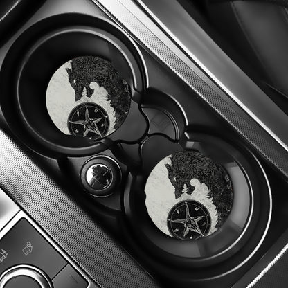 Black Demon Wolf Print Car Coasters