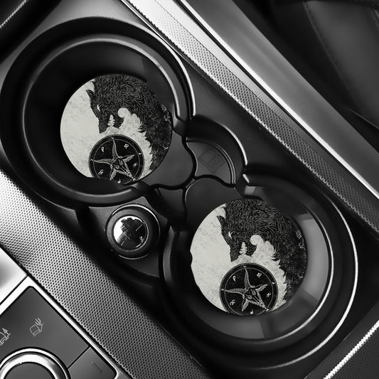 Black Demon Wolf Print Car Coasters