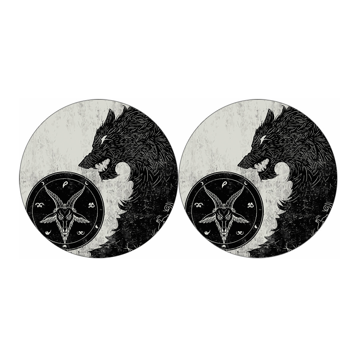Black Demon Wolf Print Car Coasters