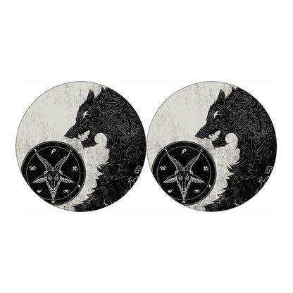 Black Demon Wolf Print Car Coasters