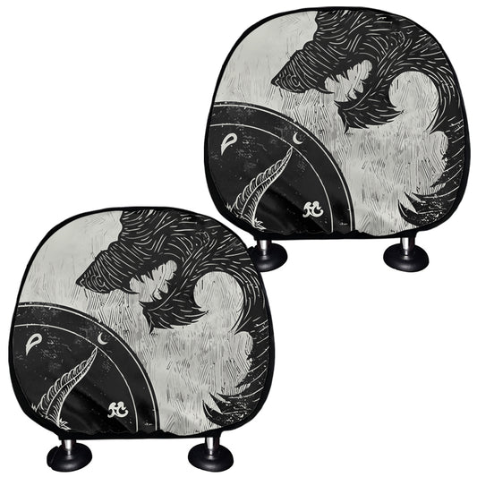Black Demon Wolf Print Car Headrest Covers