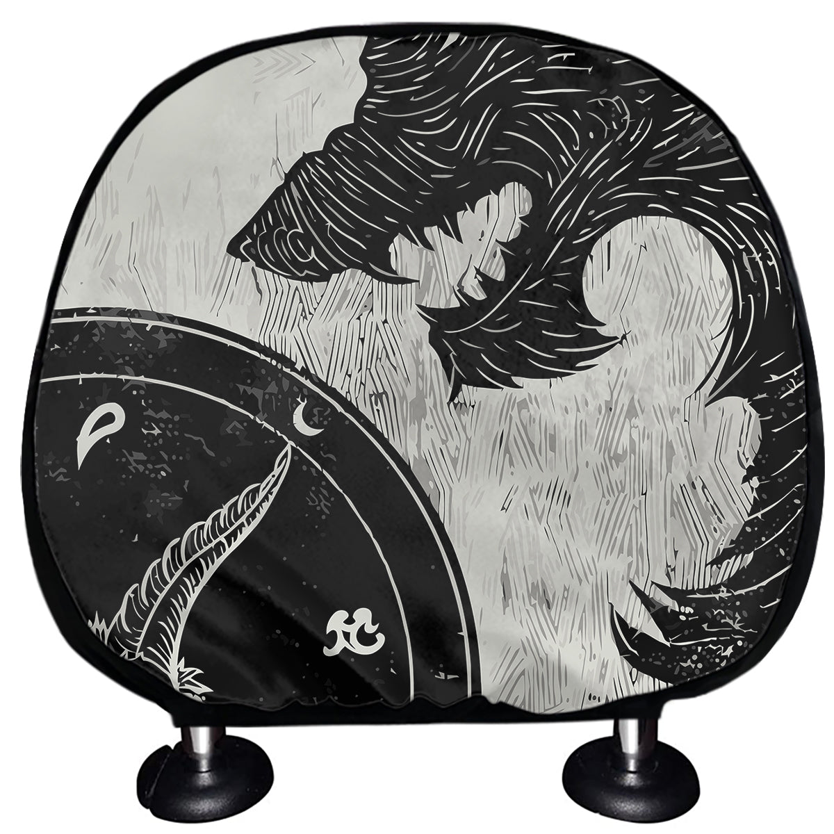 Black Demon Wolf Print Car Headrest Covers