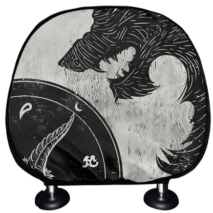 Black Demon Wolf Print Car Headrest Covers