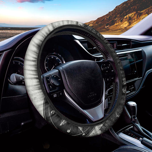 Black Demon Wolf Print Car Steering Wheel Cover