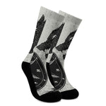 Black Demon Wolf Print Crew Socks