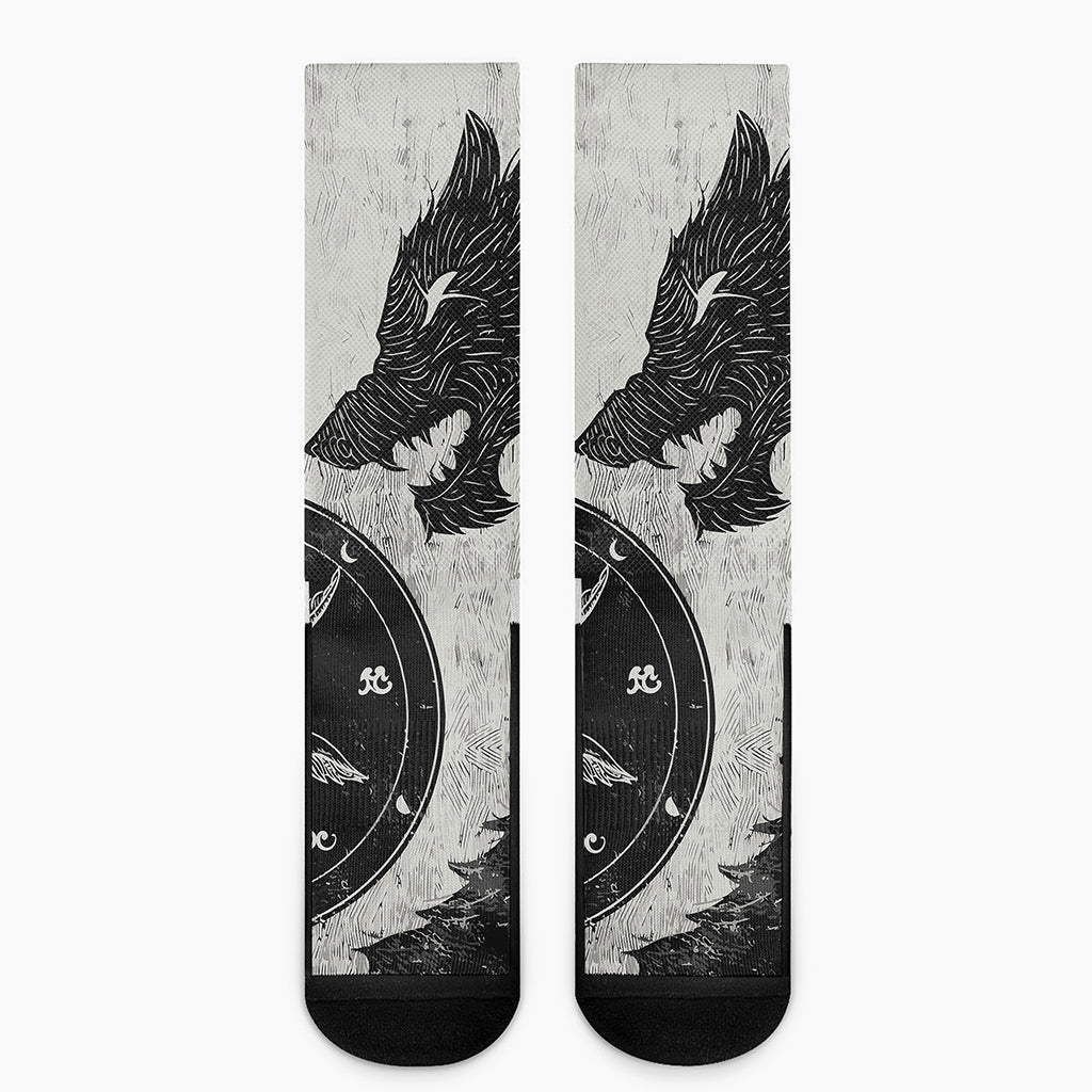 Black Demon Wolf Print Crew Socks