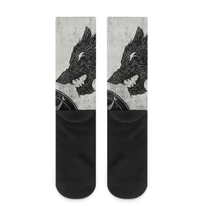 Black Demon Wolf Print Crew Socks