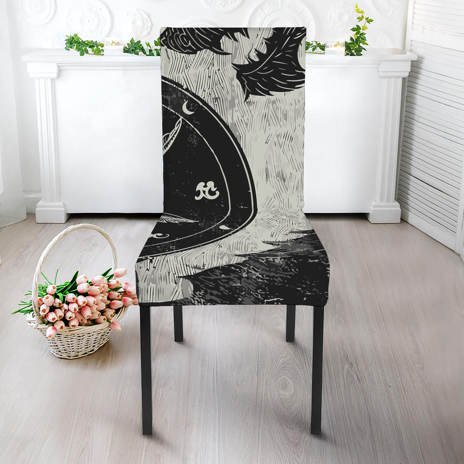 Black Demon Wolf Print Dining Chair Slipcover