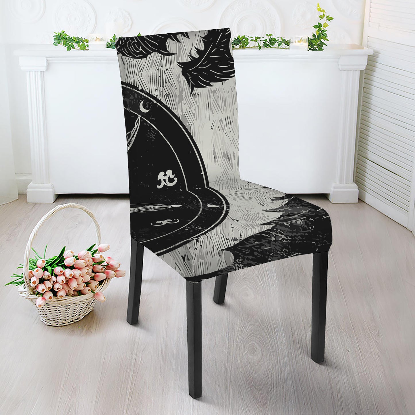 Black Demon Wolf Print Dining Chair Slipcover