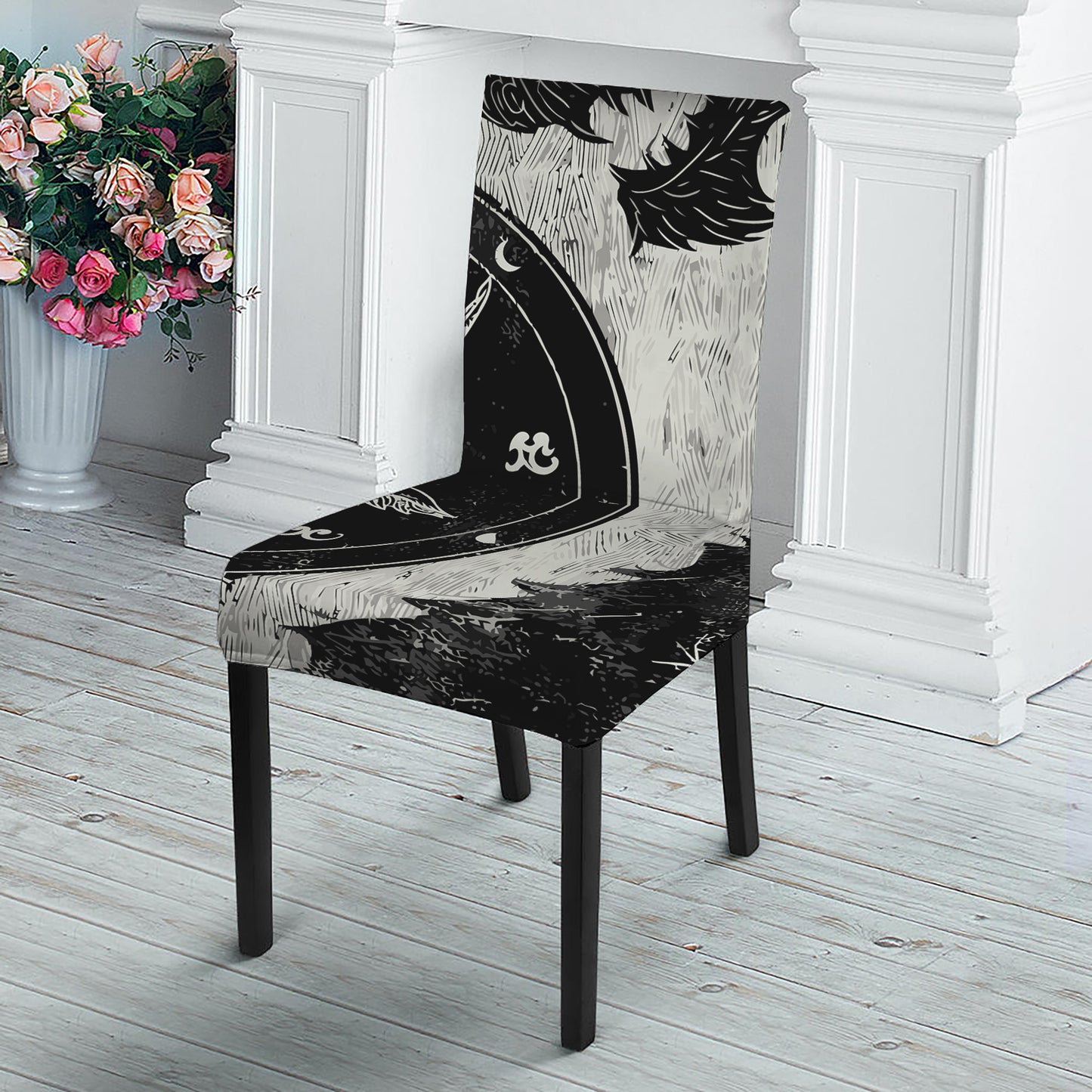 Black Demon Wolf Print Dining Chair Slipcover