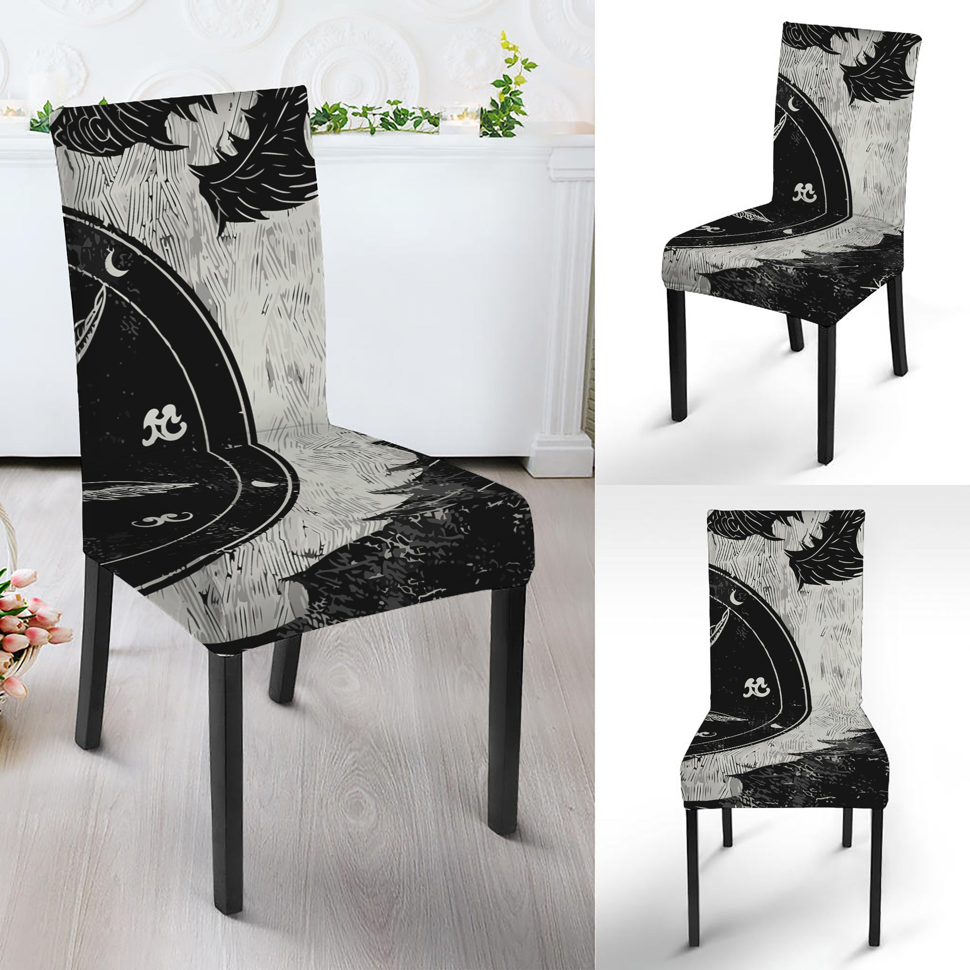 Black Demon Wolf Print Dining Chair Slipcover