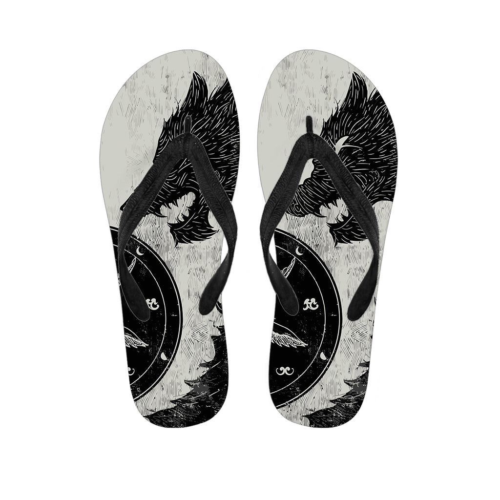 Black Demon Wolf Print Flip Flops