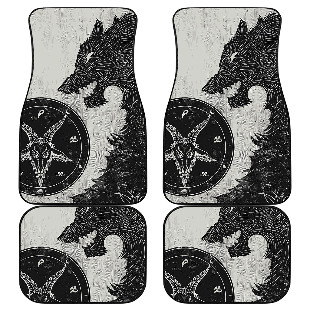 Black Demon Wolf Print Front and Back Car Floor Mats