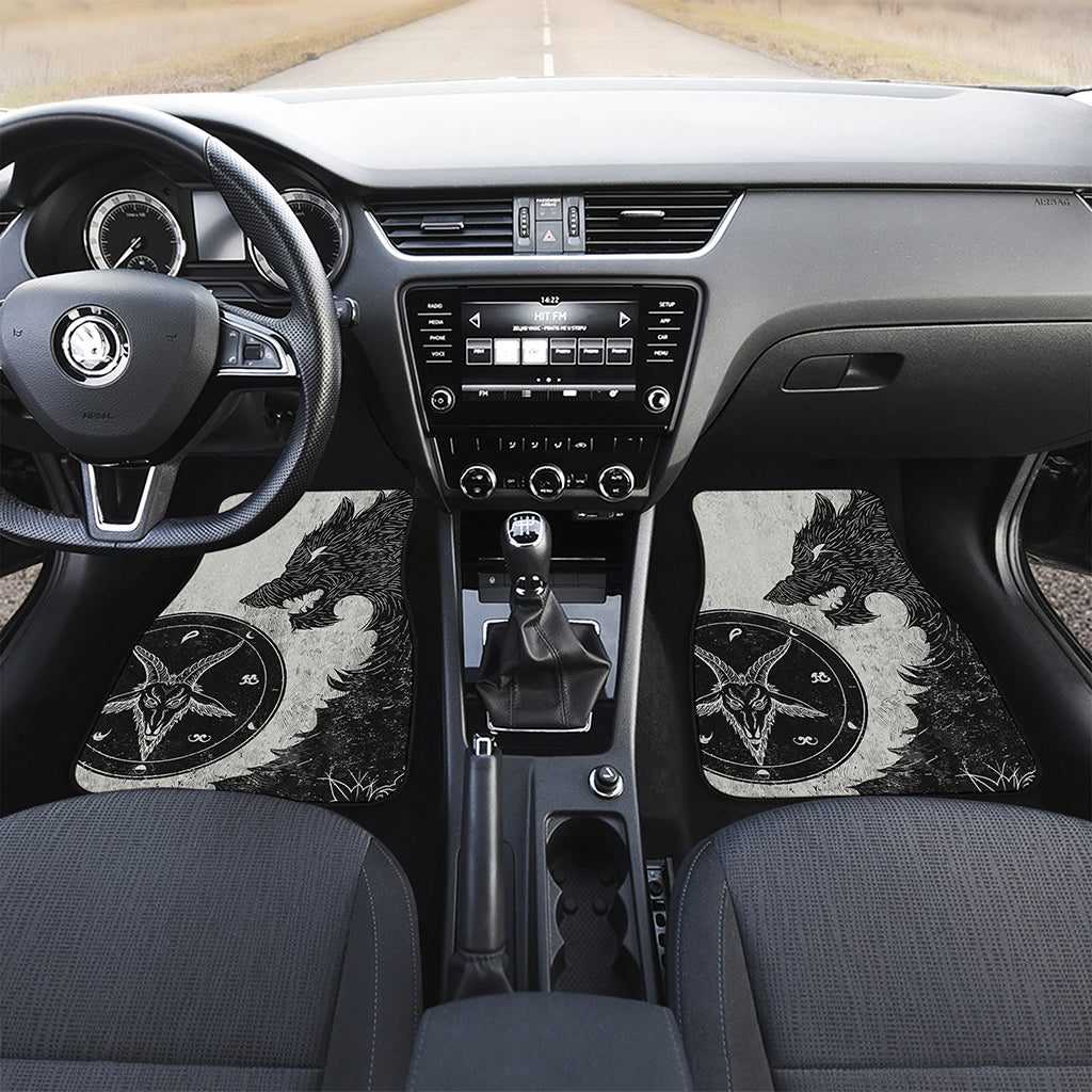 Black Demon Wolf Print Front and Back Car Floor Mats