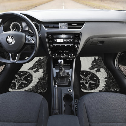 Black Demon Wolf Print Front and Back Car Floor Mats