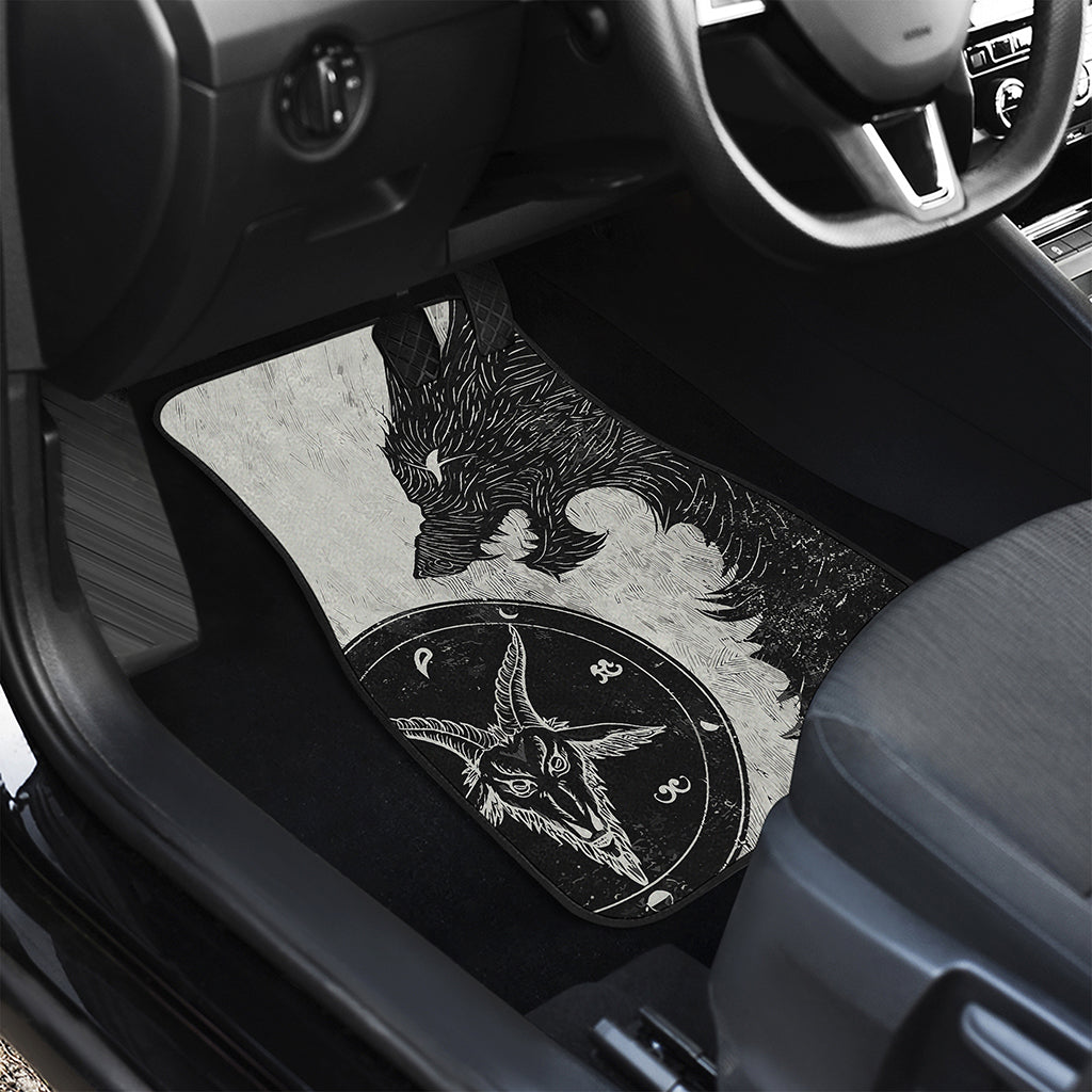 Black Demon Wolf Print Front and Back Car Floor Mats