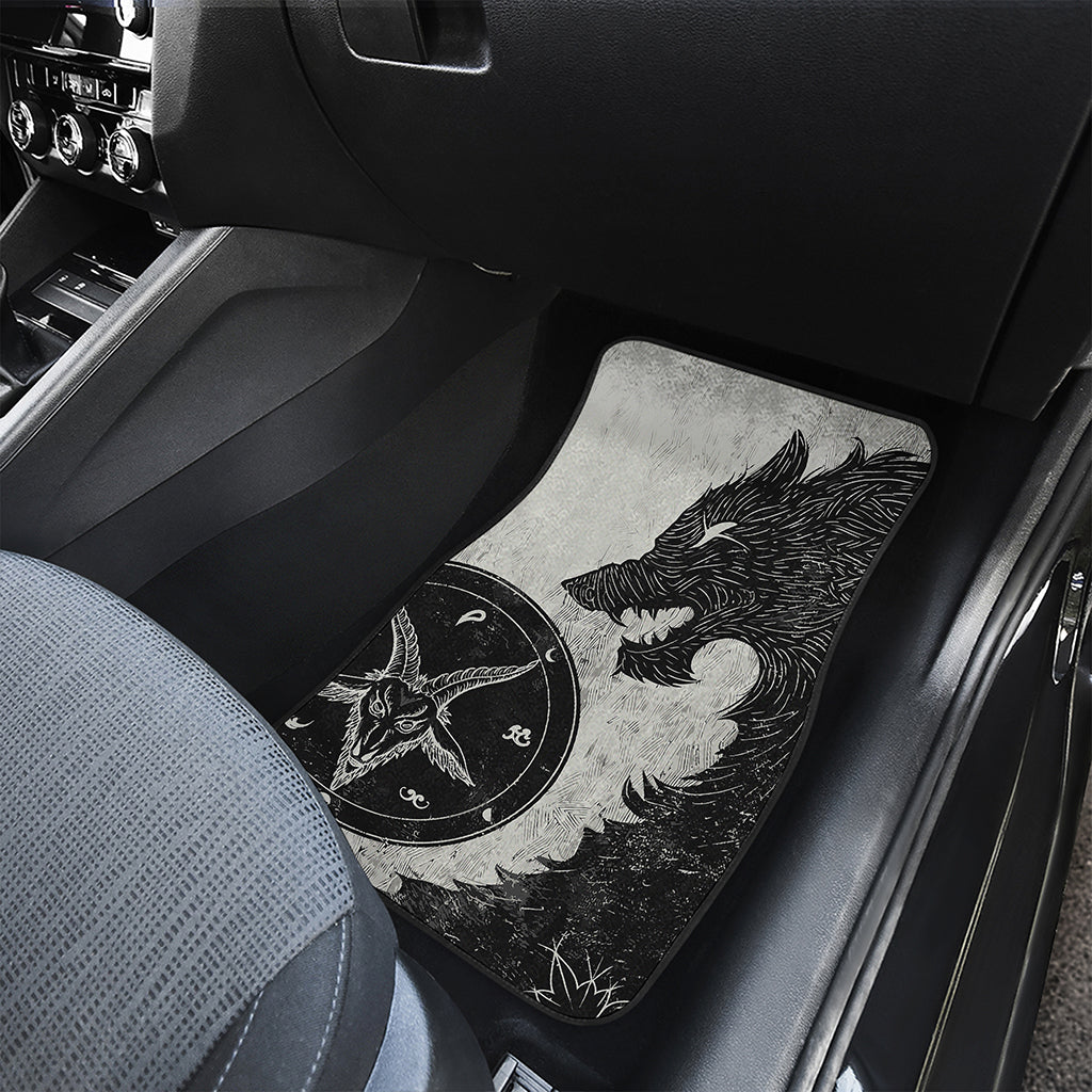 Black Demon Wolf Print Front and Back Car Floor Mats