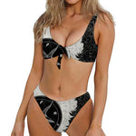 Black Demon Wolf Print Front Bow Tie Bikini