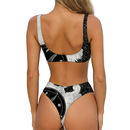 Black Demon Wolf Print Front Bow Tie Bikini