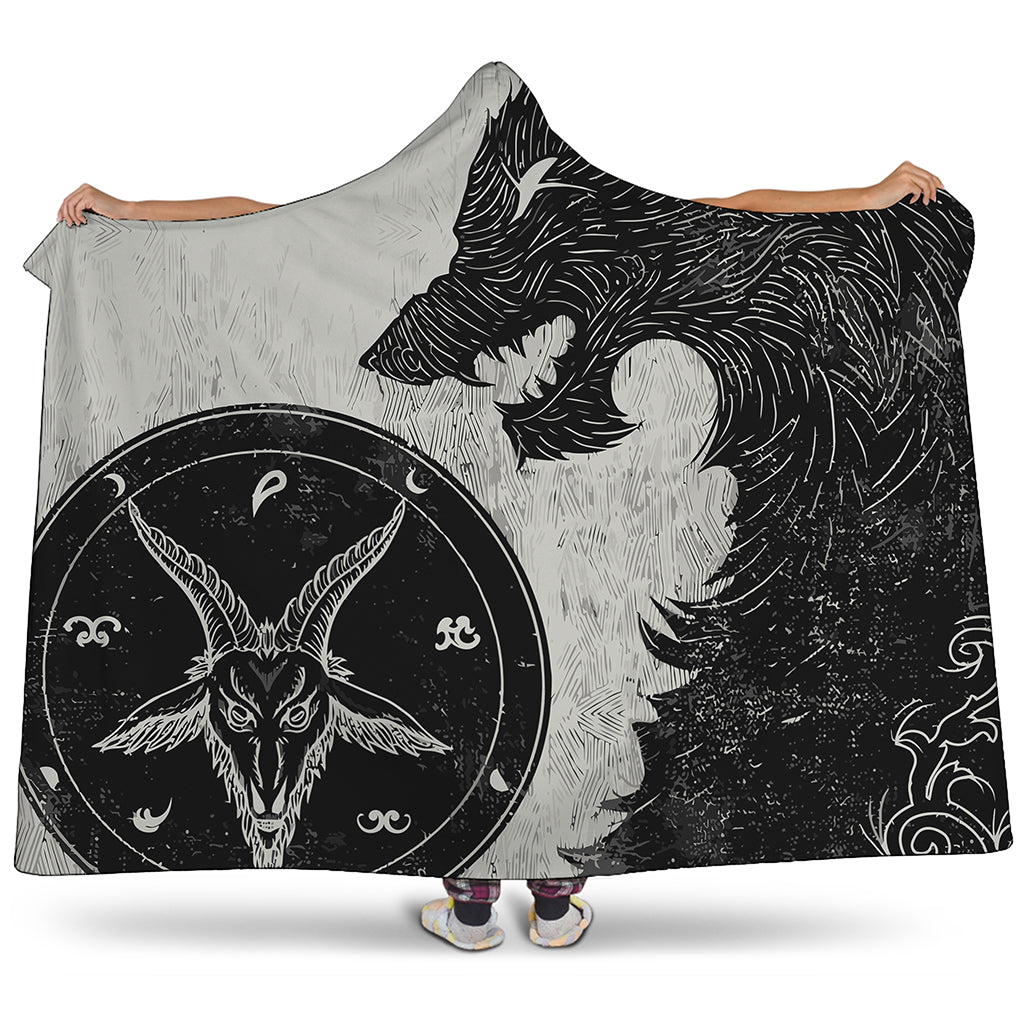 Black Demon Wolf Print Hooded Blanket