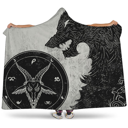 Black Demon Wolf Print Hooded Blanket