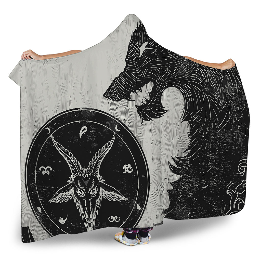 Black Demon Wolf Print Hooded Blanket