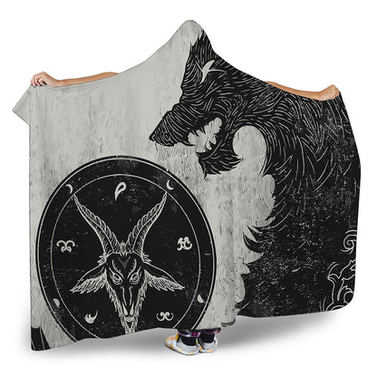 Black Demon Wolf Print Hooded Blanket