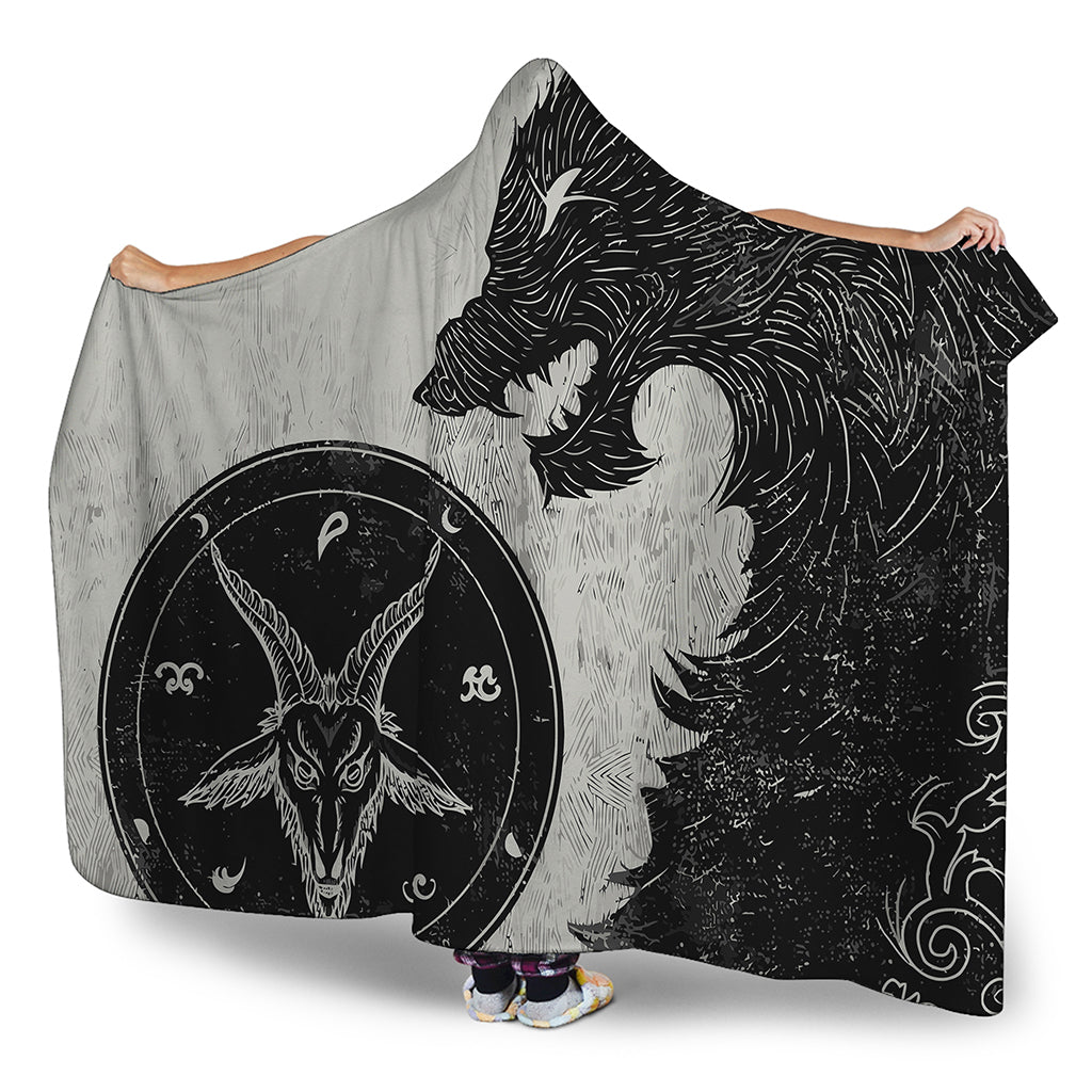 Black Demon Wolf Print Hooded Blanket