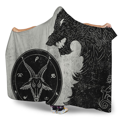 Black Demon Wolf Print Hooded Blanket