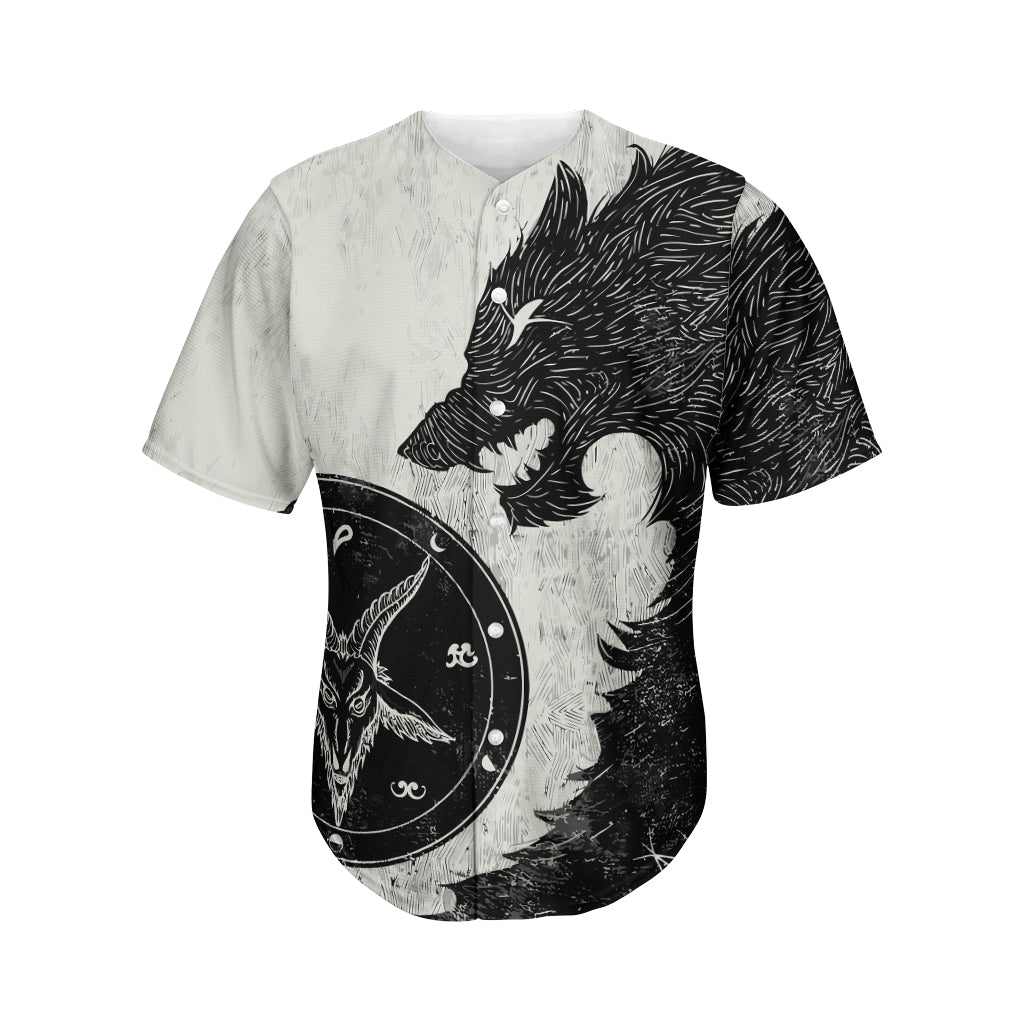 Black Demon Wolf Print Men's Baseball Jersey