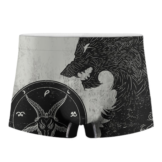 Black Demon Wolf Print Men's Boxer Briefs
