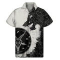 Black Demon Wolf Print Men's Short Sleeve Shirt