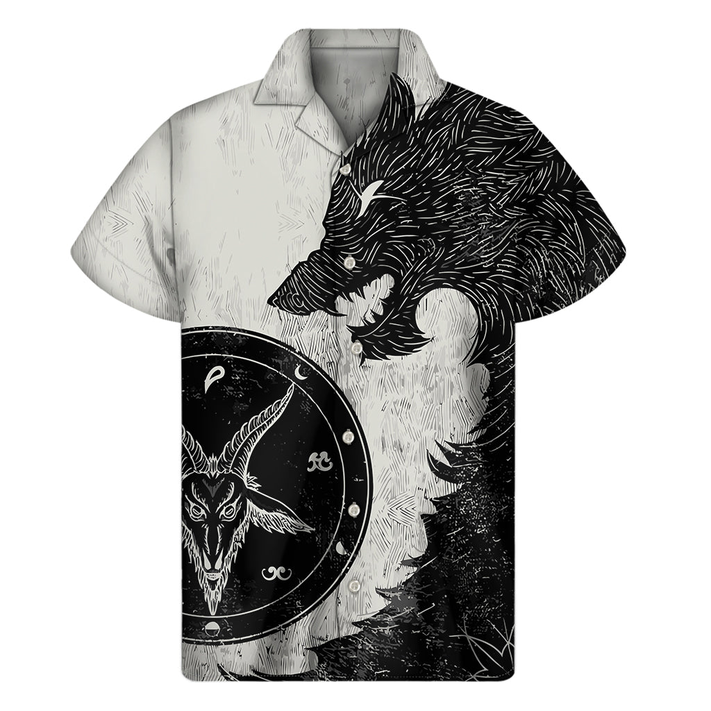 Black Demon Wolf Print Men's Short Sleeve Shirt