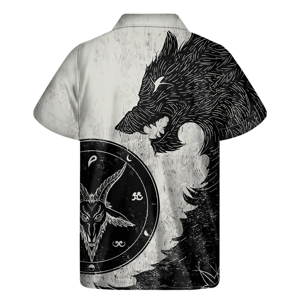 Black Demon Wolf Print Men's Short Sleeve Shirt