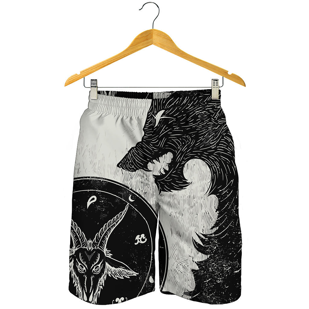 Black Demon Wolf Print Men's Shorts