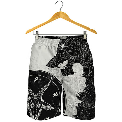 Black Demon Wolf Print Men's Shorts