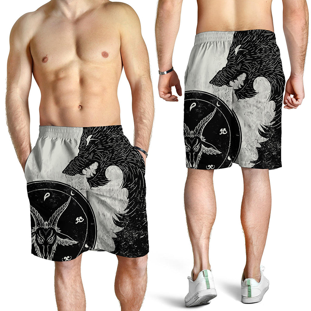 Black Demon Wolf Print Men's Shorts