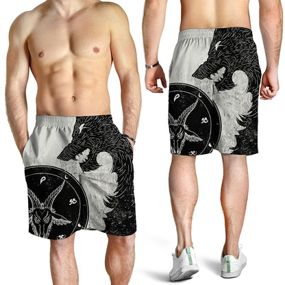 Black Demon Wolf Print Men's Shorts