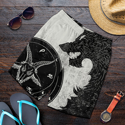 Black Demon Wolf Print Men's Shorts