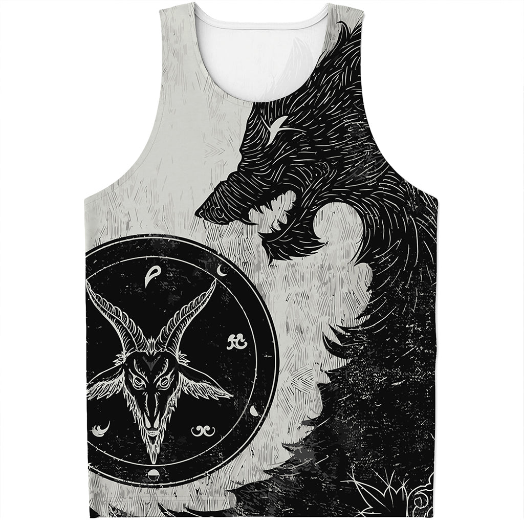 Black Demon Wolf Print Men's Tank Top