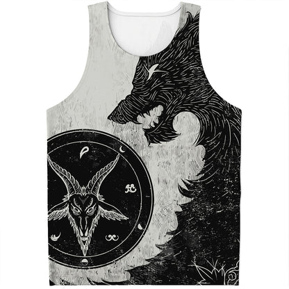 Black Demon Wolf Print Men's Tank Top