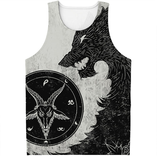Black Demon Wolf Print Men's Tank Top