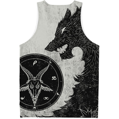 Black Demon Wolf Print Men's Tank Top