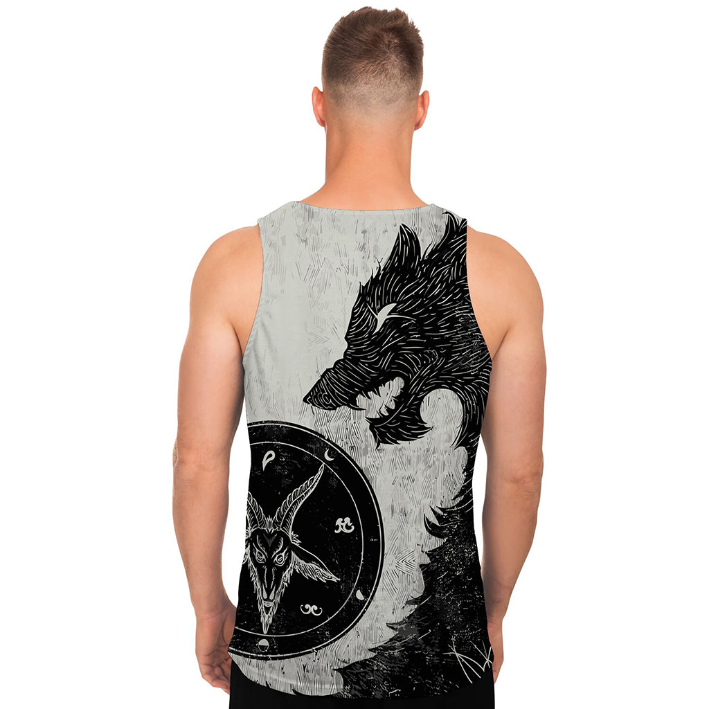 Black Demon Wolf Print Men's Tank Top