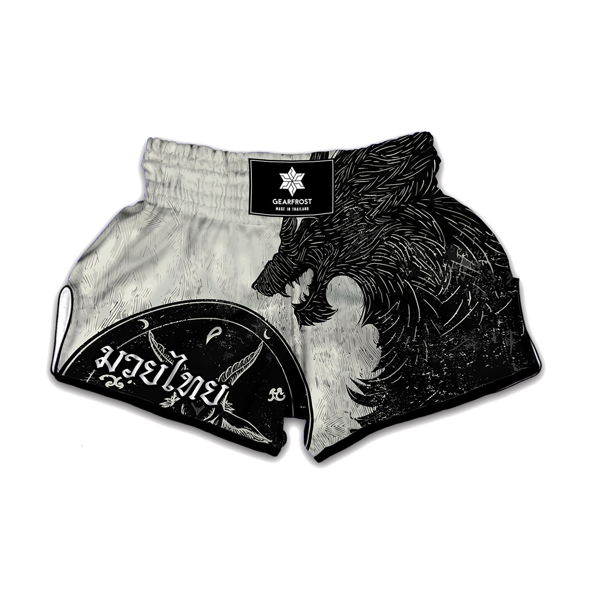 Black Demon Wolf Print Muay Thai Boxing Shorts