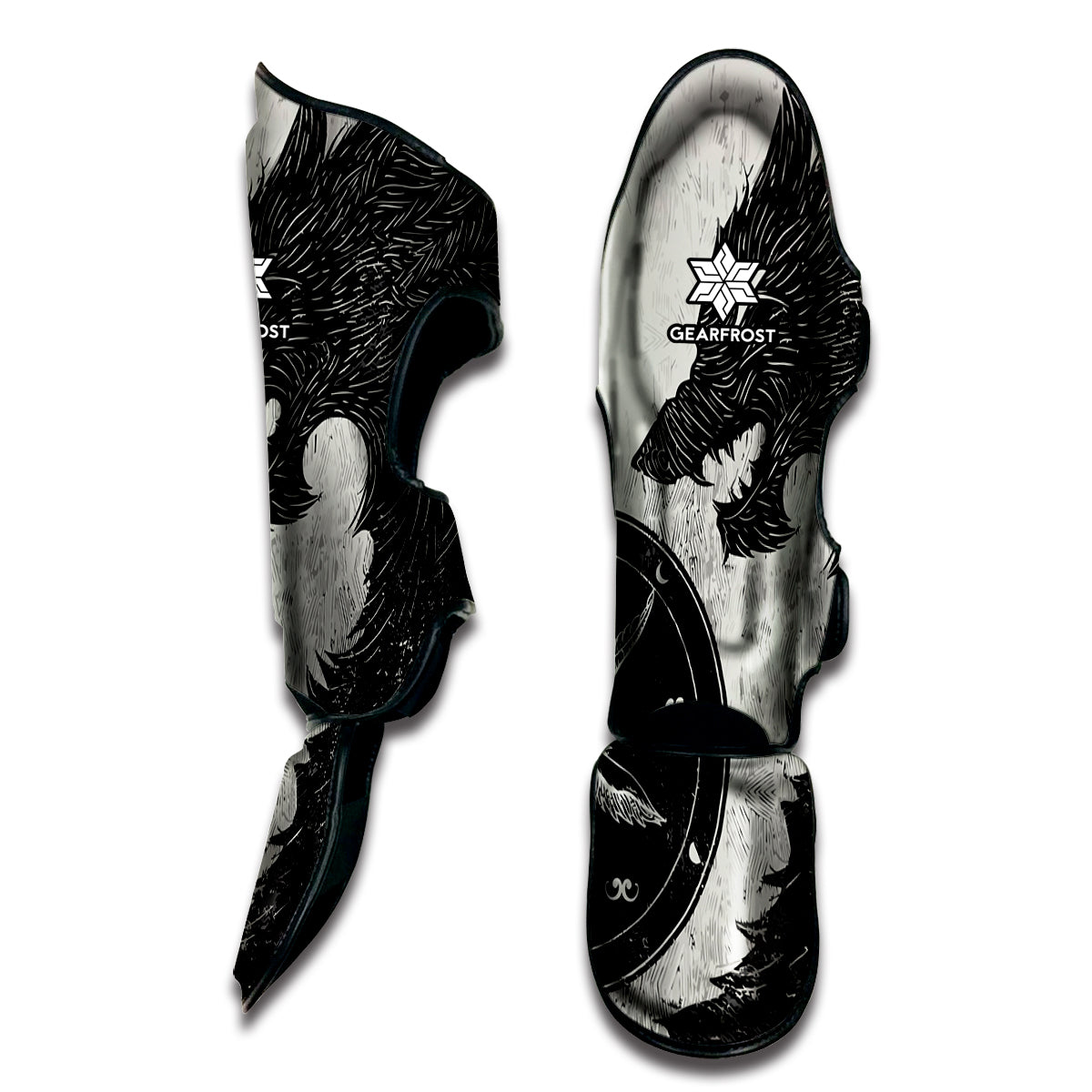 Black Demon Wolf Print Muay Thai Shin Guard