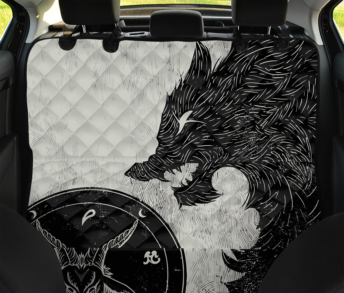 Black Demon Wolf Print Pet Car Back Seat Cover