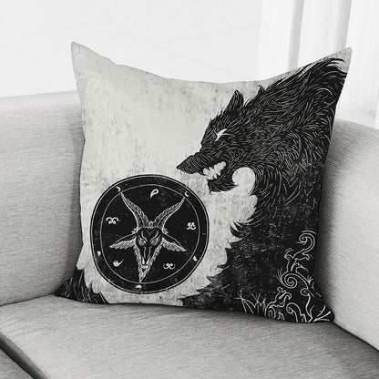 Black Demon Wolf Print Pillow Cover